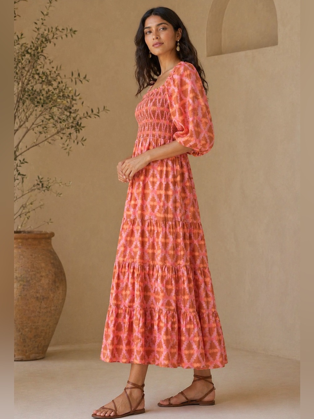 Noonday Collection Smocked Maxi Dress, Bagru Size 1 Small
